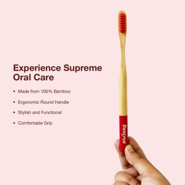 Amwoodo: Orby Plus Bamboo Toothbrush For Adults | 100% Natural Soft Bristles | Red | Pack of 1