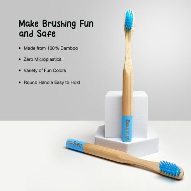 Amwoodo: Orby Kids Bamboo Toothbrush For Kids | 100% Natural Soft Bristles | Blue | Pack of 5