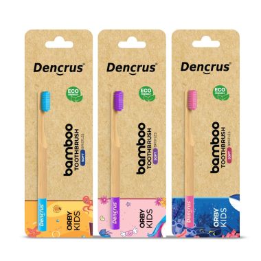 Amwoodo: Orby Kids Bamboo Toothbrush For Kids | 100% Natural Soft Bristles | Pink, Lavender, Blue | Pack of 3