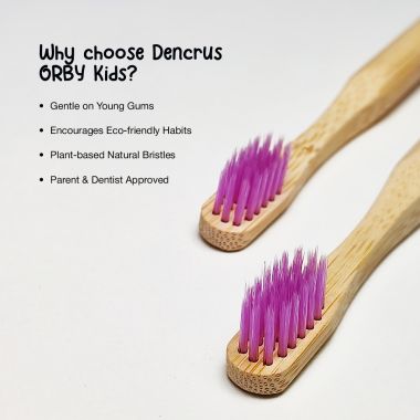 Amwoodo: Orby Kids Bamboo Toothbrush For Kids | 100% Natural Soft Bristles | Lavender | Pack of 3