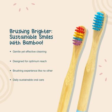 Amwoodo: Orby Kids Bamboo Toothbrush For Kids | 100% Natural Soft Bristles | Rainbow, Blue | Pack of 2