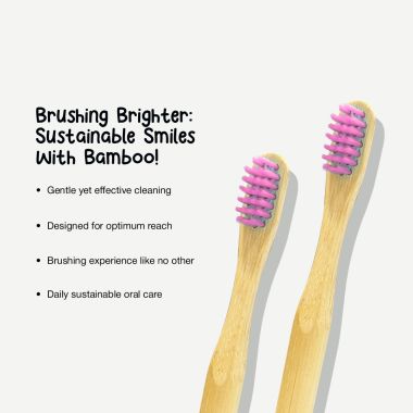 Amwoodo: Orby Kids Bamboo Toothbrush For Kids | 100% Natural Soft Bristles | Pink | Pack of 5