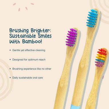 Amwoodo: Orby Kids Bamboo Toothbrush For Kids | 100% Natural Soft Bristles | Pink, Lavender, Blue, Rainbow | Pack of 4