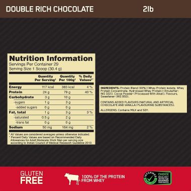 Optimum Nutrition: Gold Standard 100% Whey Protein Powder - 2lbs- Double Rich Chocolate
