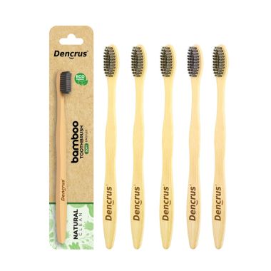 Natural Clean Bamboo Toothbrush | Charcoal Activated Soft Bristles | Pack of 5