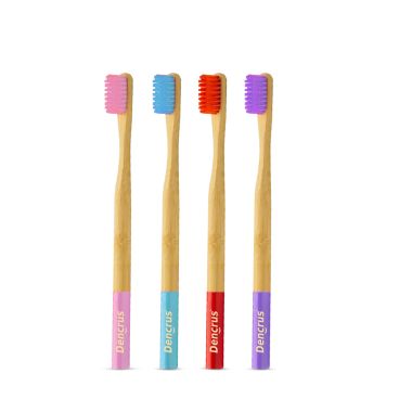Amwoodo: Orby Plus Bamboo Toothbrush For Adults | 100% Natural Soft Bristles | Red, Pink, Blue, Lavender | Pack of 4