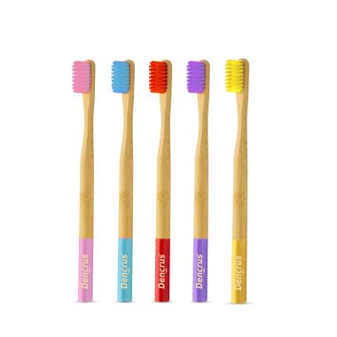 Amwoodo: Orby Plus Bamboo Toothbrush For Adults | 100% Natural Soft Bristles | Red, Blue, Yellow, Lavender, Pink | Pack of 5