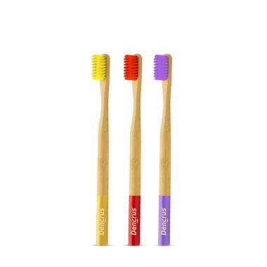 Amwoodo: Orby Plus Bamboo Toothbrush For Adults | 100% Natural Soft Bristles | Lavender, Yellow, Red | Pack of 3
