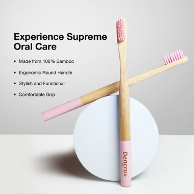 Amwoodo: Orby Plus Bamboo Toothbrush For Adults | 100% Natural Soft Bristles | Pink | Pack of 3