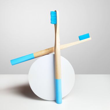 Amwoodo: Orby Plus Bamboo Toothbrush For Adults | 100% Natural Soft Bristles | Blue | Pack of 3