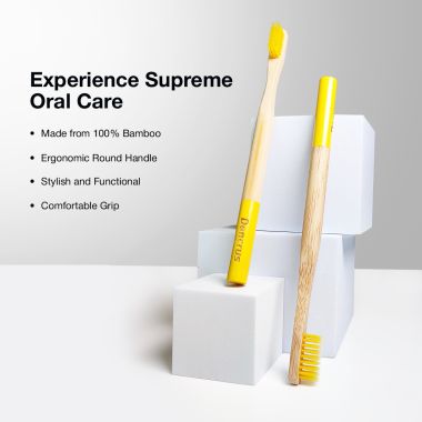 Amwoodo: Orby Plus Bamboo Toothbrush For Adults | 100% Natural Soft Bristles | Yellow | Pack of 1