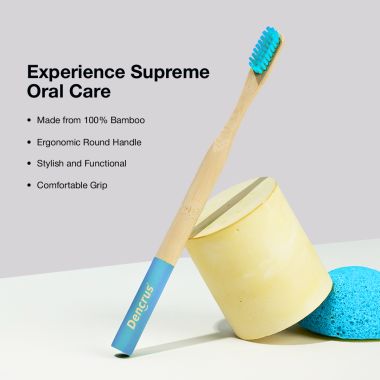 Amwoodo: Orby Plus Bamboo Toothbrush For Adults | 100% Natural Soft Bristles | Blue | Pack of 3