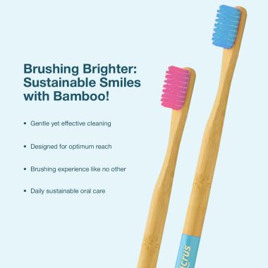 Amwoodo: Orby Plus Bamboo Toothbrush For Adults | 100% Natural Soft Bristles | Blue & Pink | Pack of 2