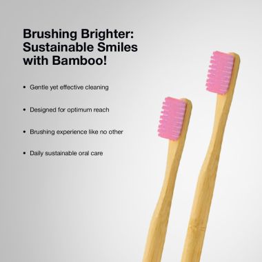 Amwoodo: Orby Plus Bamboo Toothbrush For Adults | 100% Natural Soft Bristles | Pink | Pack of 3
