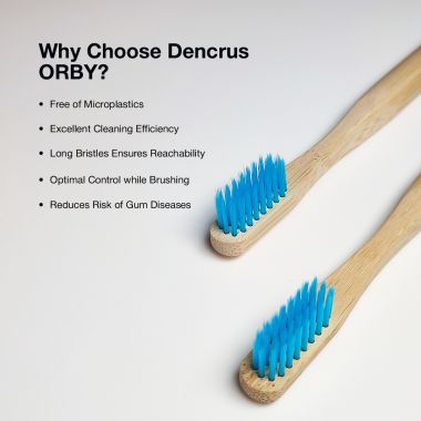 Amwoodo: Orby Plus Bamboo Toothbrush For Adults | 100% Natural Soft Bristles | Blue | Pack of 3