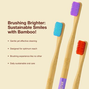 Amwoodo: Orby Plus Bamboo Toothbrush For Adults | 100% Natural Soft Bristles | Red, Pink, Blue, Lavender | Pack of 4