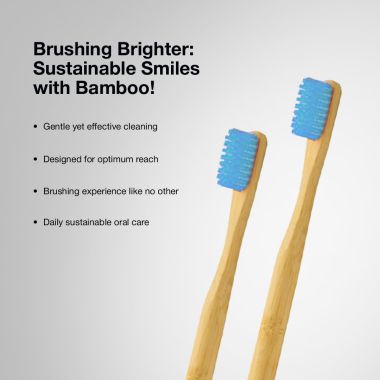 Amwoodo: Orby Plus Bamboo Toothbrush For Adults | 100% Natural Soft Bristles | Blue | Pack of 3