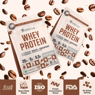 TruNativ: Whey protein powder | Blend with Isolate and Concentrate | 26g Protein | 6g BCAA | No added Sugar| Coffee Mocha (907g / 2lbs)