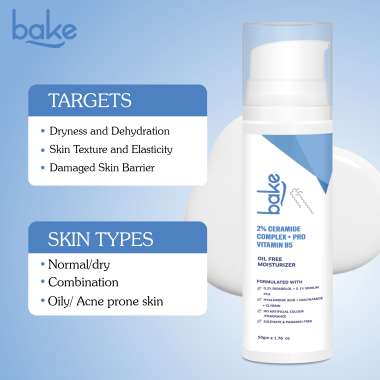 Bake Cosmetics: 2% Ceramide Complex Oil Free Moisturizer with Pro Vitamin B5, 0.2% Bisabolol, Niacinamide  50ml