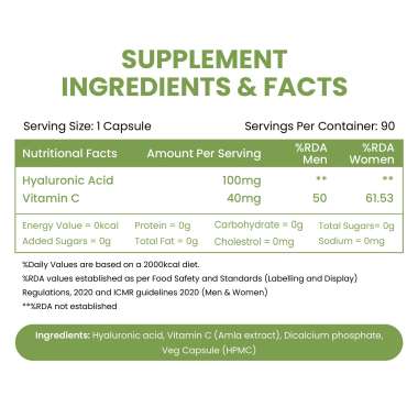 Vlado's Himalayan Organics: Hyaluronic Acid 100mg Supplement | Support Healthy Connective Tissue and Joints - 90 Veg Capsules
