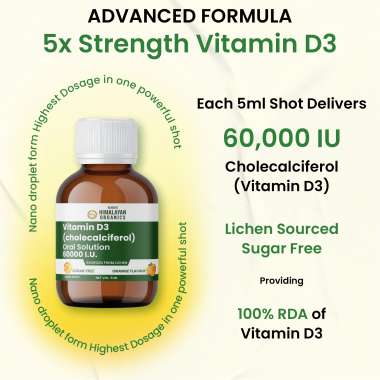 Vlado's Himalayan Organics: Vitamin D3 60000 IU Shots | Cholecalciferol Vitamin D3 60000 IU Supplement   5ml Each bottle - Orange Flavour - (Pack of 8) 