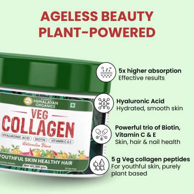 Vlado's Himalayan Organics: Vegan Collagen supplements - Advanced Marine Collagen Peptides - 100gm ( Watermelon Flavor )