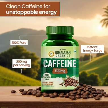 Vlado's Himalayan Organics: Caffeine 200mg | Enhance Energy Metabolism - 100 Veg Tablets