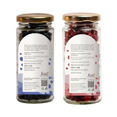 Ecotyl: Blueberres & Dried Cranberries Combo | Healthy Snacks | Dried Fruits | 150gm Each