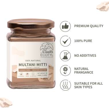 Ecotyl: Pure Multani Mitti | Face Pack for Exfoliation & Clear Skin | 150gm