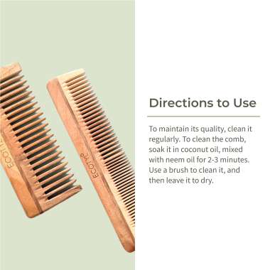 Ecotyl: Neem Wood Comb Combo - Detangling Comb & Shampoo Comb  | Set of 2