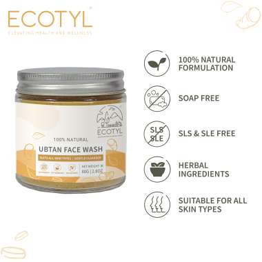 Ecotyl: Ubtan Face Wash Powder | 100% Natural Gentle Cleanser | 80gm