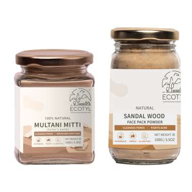 Ecotyl: Face Pack Combo - Sandalwood Powder and Multani Mitti | Duo for Skin Brightening and Glow | 100gm + 150gm