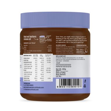 The Whole Truth: Dark Chocolate Peanut Butter  325 g  Creamy  No Added Sugar  No Artificial Sweeteners  Gluten Free  No Preservatives  100% natural protein source