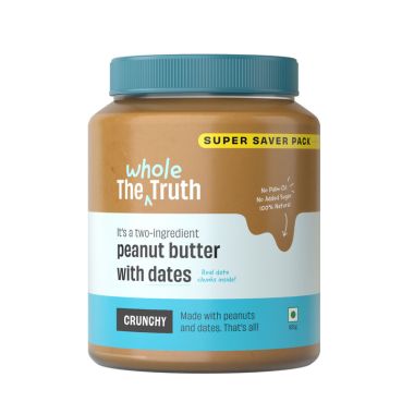 The Whole Truth: SuperSaver Peanut Butter With Dates (Sweetened)  925 g  Crunchy  No Added Sugar  No Artificial Sweeteners  No Palm Oil  Gluten Free  No Preservatives  100% natural protein source