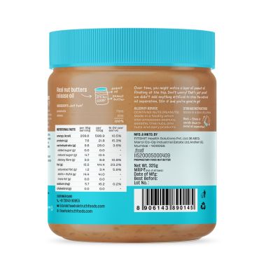 The Whole Truth: Peanut Butter With Dates (Sweetened)  325 g  Crunchy  No Added Sugar  No Artificial Sweeteners  No Palm Oil  Gluten Free  No Preservatives  100% natural protein source