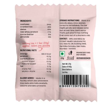 The Whole Truth: Mini Protein Bars - Cranberry - Pack of 8-8 x 27g - No Added Sugar - All Natural