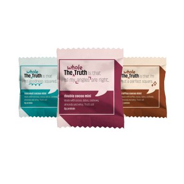 The Whole Truth: Mini Protein Bars The Chocolate Party (4 Double Cocoa Mini Bars, 4 Coffee Cocoa Mini Bars) Pack of 8(8 x 27g)