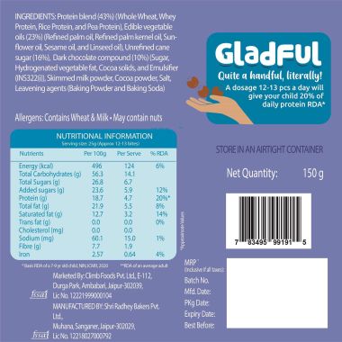 Gladful: Chocolatey Protein mini cookies for kids and families Cookies - 150 gm (Pack of 3)