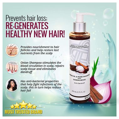 Teal and Terra: Onion Oil & Rose Shampoo With Sandalwood For Hair-Fall Control, Hair Regrowth & Dandruff Control - 200ml