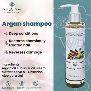 Teal and Terra: Shampoo With Argan Oil, Olive Oil For Hair Strengthening & Restoration - 200ml