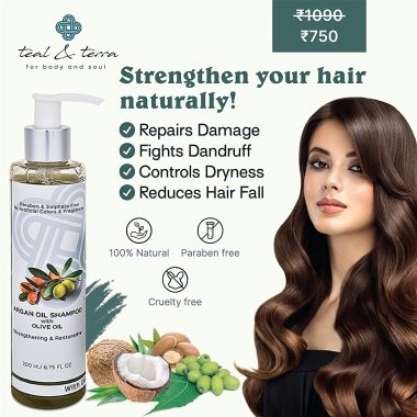 Teal and Terra: Shampoo With Argan Oil, Olive Oil For Hair Strengthening & Restoration - 200ml