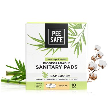 Pee Safe: 100% Organic Cotton, Biodegradable Sanitary Pads - Regular  (Pack of 10)