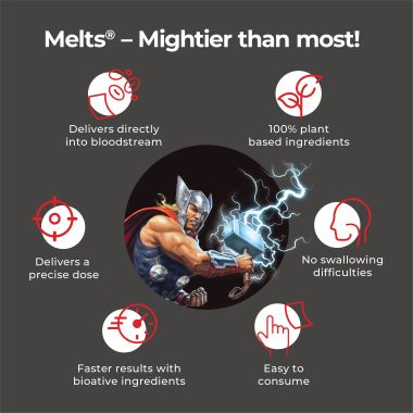 Wellbeing Nutrition: Marvel Thor Melts - Kids Organic Active Probiotic & Prebiotic, Vitamin C & D3- Cherry Flavor (30 Oral Thin Strips)