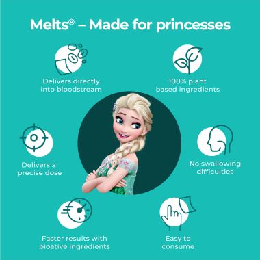 Wellbeing Nutrition: Frozen Elsa Melts - Kids Organic Vitamin B12, D3+K2 & Folate - Mango Flavor (30 Oral Thin Strips)