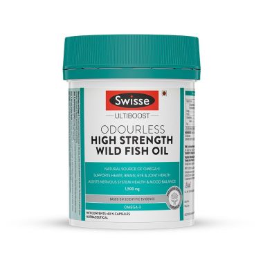 Swisse: Ultiboost odourless high strength wild fish oil with 1500 mg omega 3 for heart brain joints and eyes 40 capsules