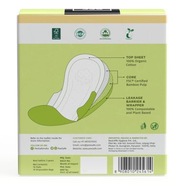 Pee Safe: 100% Organic Cotton, Biodegradable Sanitary Pads - Regular  (Pack of 10)