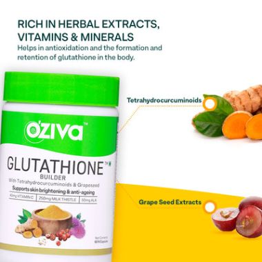 Oziva: Glutathione Builder (with Vitamin C, ALA, Skin Vitamins & Selenium) for Skin Brightening - 60 Capsules