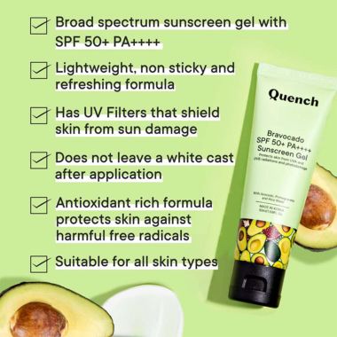 Quench Botanics: Bravocado SPF 50+ PA++++ Sunscreen gel | Korean Skin care - 50ml