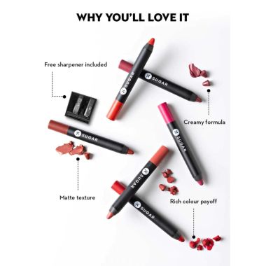 Sugar Cosmetics : Matte As Hell - Crayon Lipstick -10 Cherry Darling (Cherry Red) - 2.8gm