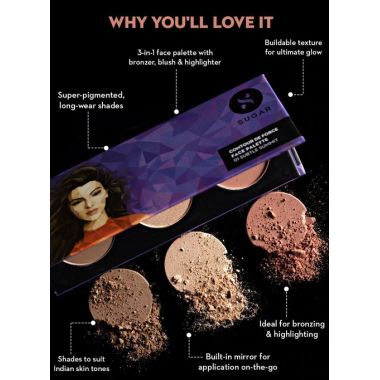 Sugar Cosmetics : Contour De Force - Face Palette with Lightweight Blush, Highlighter And Bronzer - 01 Subtle Summit -12gm